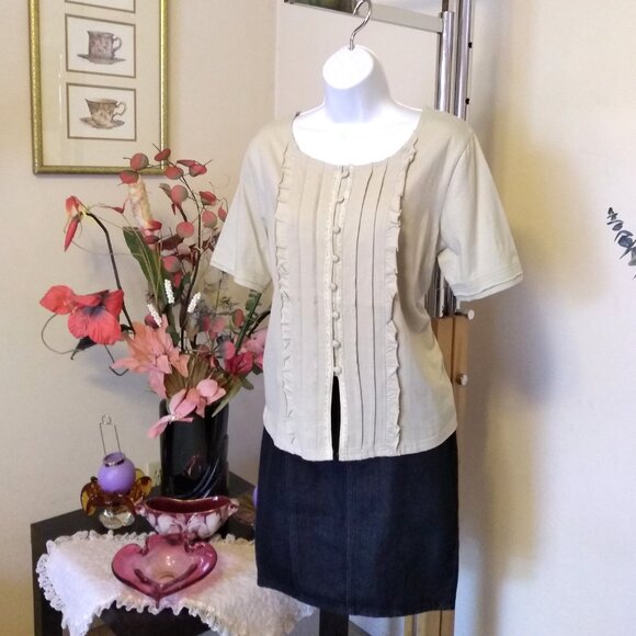 NWT Womens Summer Tunic Tops Short Sleeve Scoop Neck Casual Loose Blouse M 8 10 - Picture 3 of 9